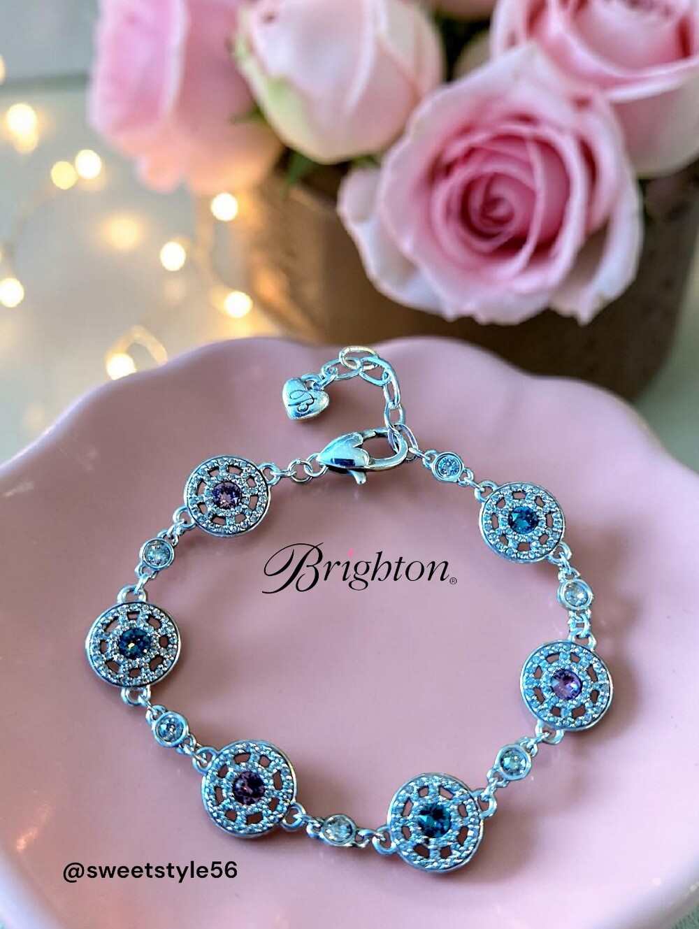 BRIGHTON "Illumina" Crystal And Silver Petite Link Bracelet SWEET AND SPARKLY!
